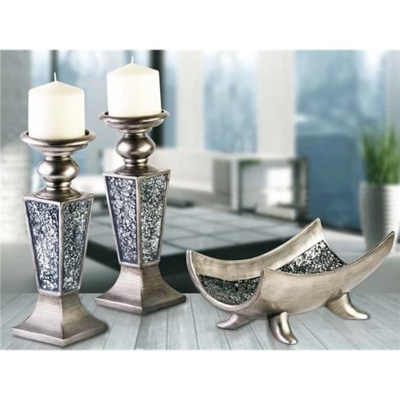 Schonwerk Pillar Candle Holder Set of 2-Crackled Mosaic Design-Home Coffee Table - Picture 6 of 7
